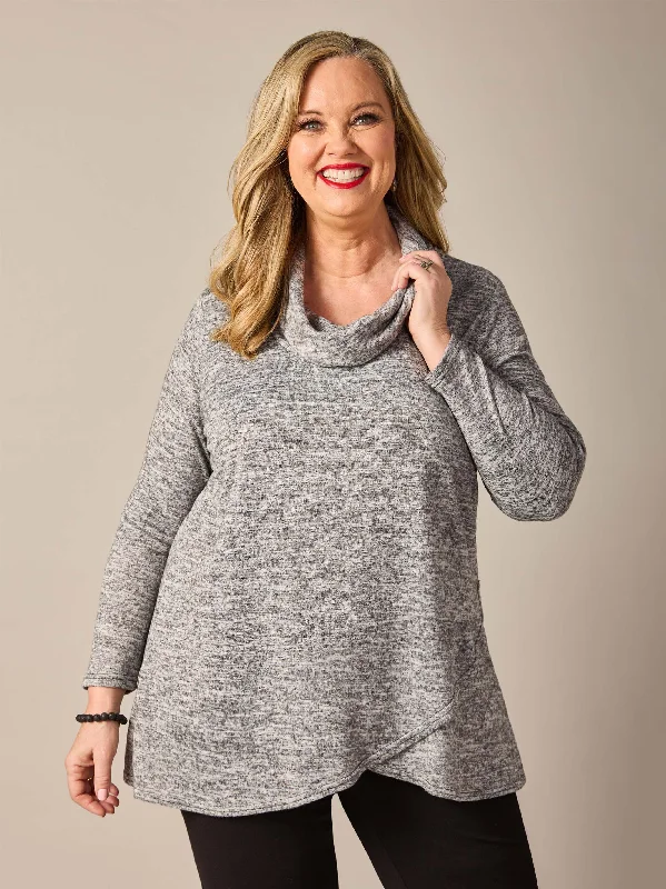 Find Your Unique Flair Cowl Neck Cross Hem Top - Silvery Marle