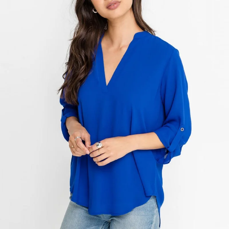 Shop Sales Deep Open V-Neck Top (Mazarine Blue)