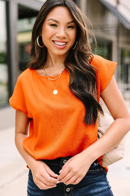 Trendy Styles Hello Beautiful Rust Orange Cap Sleeve Top