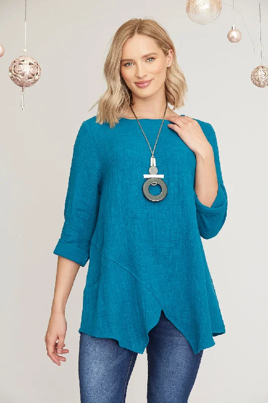 Chic And Trendy Saloos Irregular Seam Detailing Top with Necklace