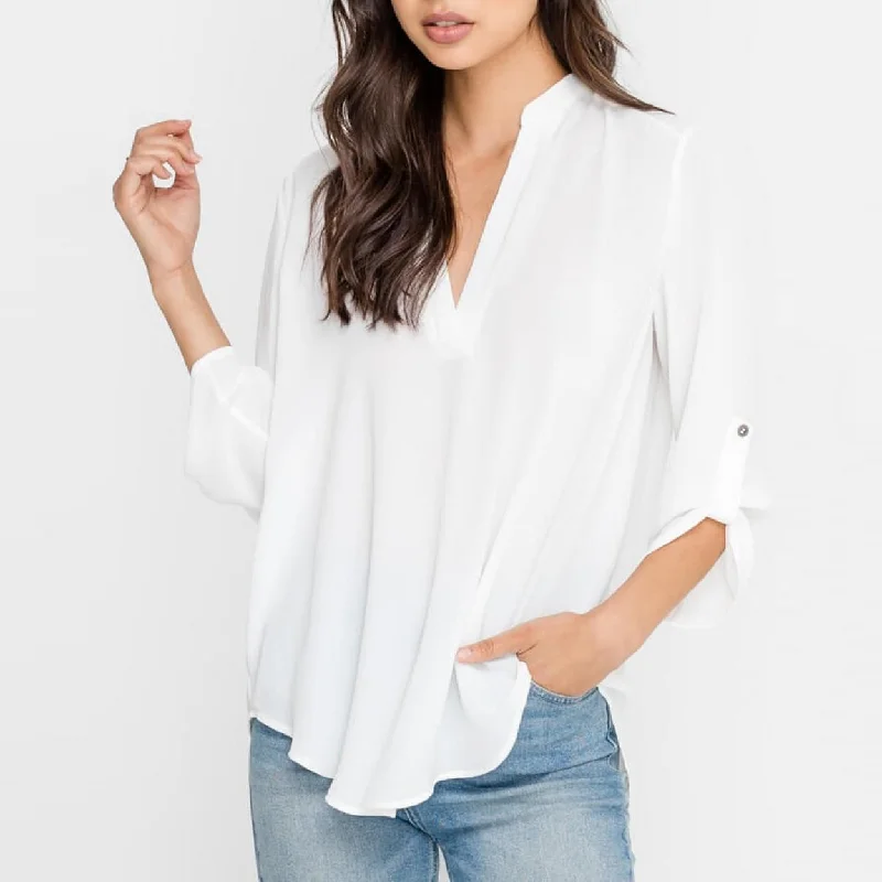 Seize Bargains Deep Open V-Neck Top (Ivory)