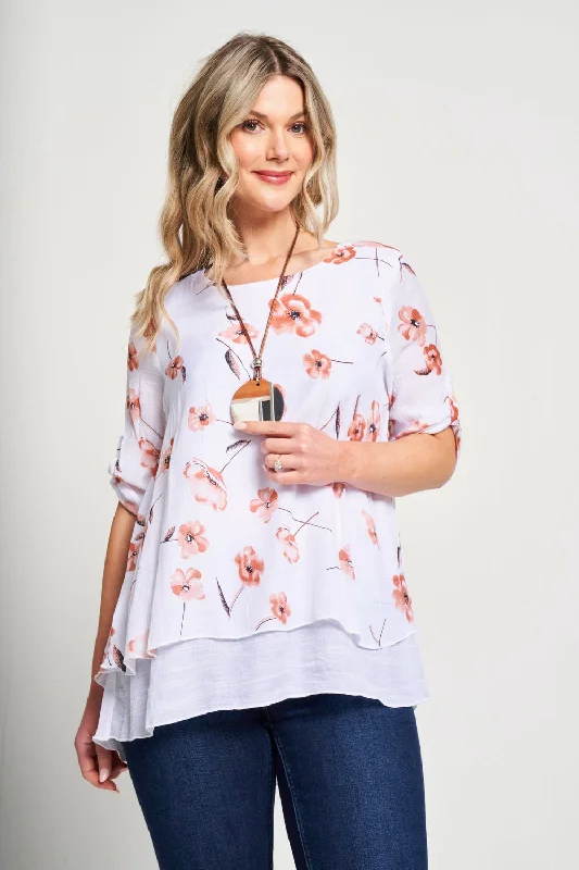 Discount Extravaganza Saloos Linen Look Layered Top with Necklace