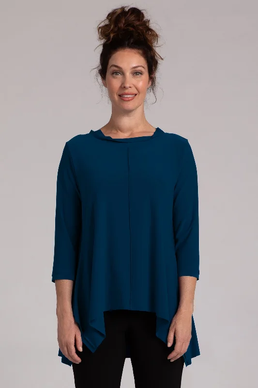 Feminine Luxe Style Sale Flounce Top with Wide Funnel Collar | Atlantis