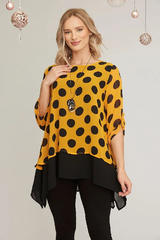 Limited Stock Saloos Spot Print Double Layered Chiffon Top with Necklace