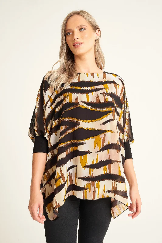 Low Price Special Saloos Animal-Printed Chiffon Top with Necklace