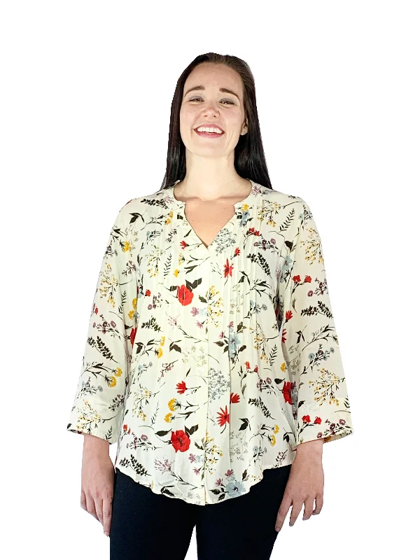 Timeless Elegance Sale Pleat Front Printed Rayon Top