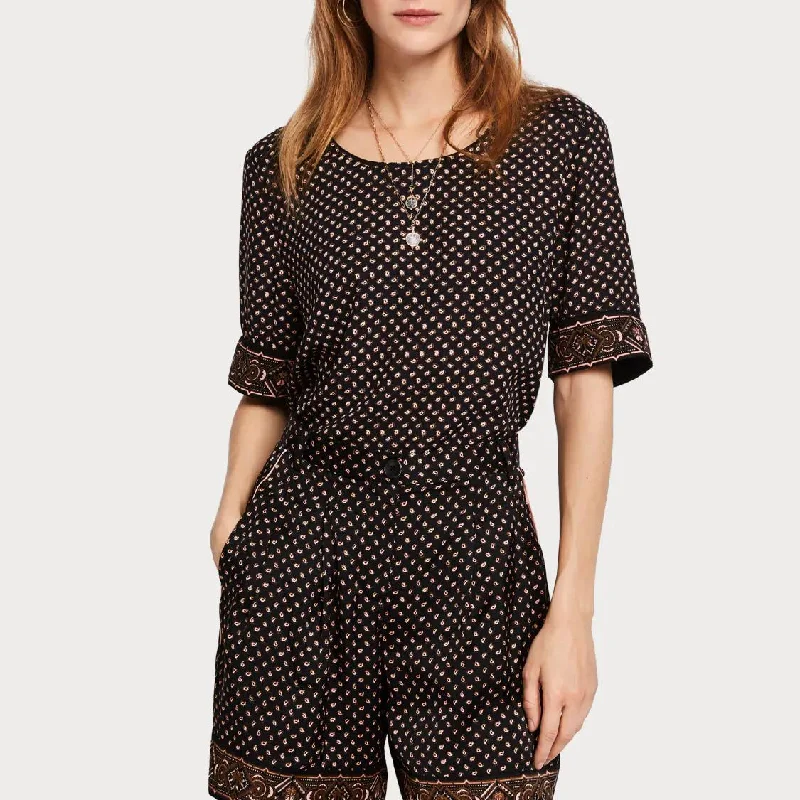 Luxe Style Discounts Printed Ladder Detail Top