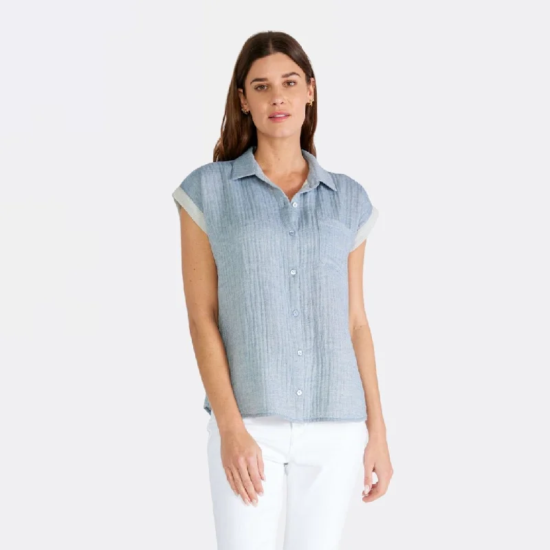 Classic Elegance Sales Dolman Sleeve Button Front Top (Dusty Blue)