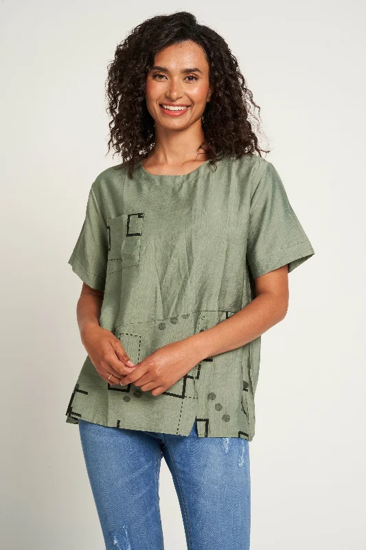 Style Upgrade Saloos Print/Plain Panelled Top with Front Pocket