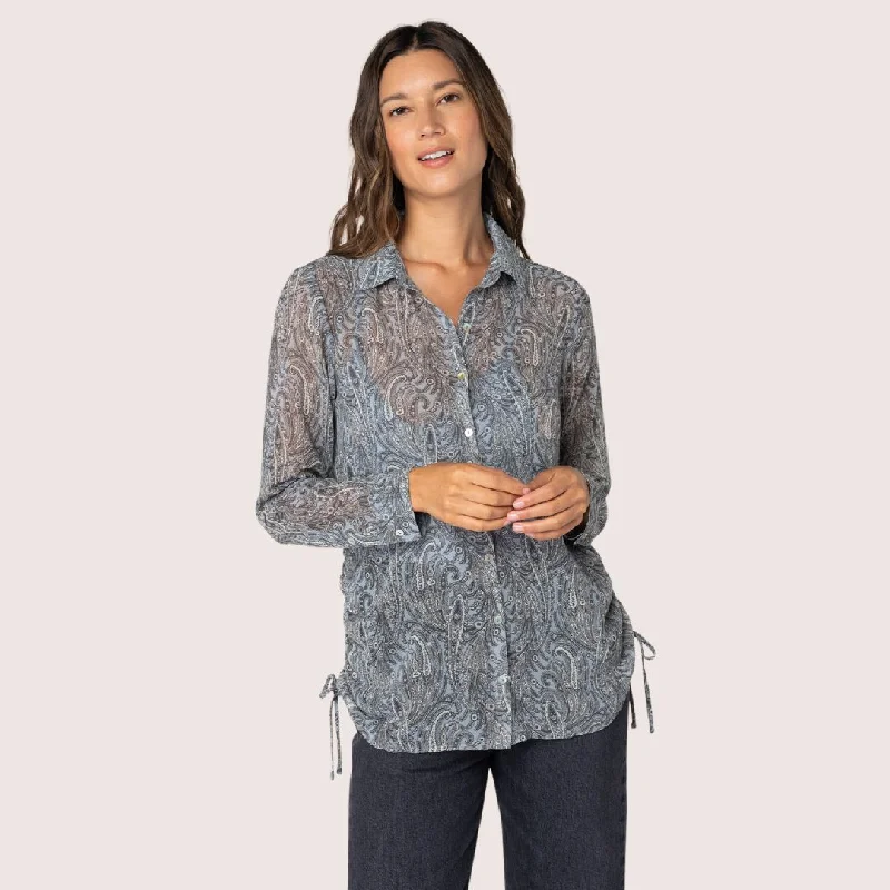 Insane Discount Onslaught My Time Ruched Shirt (Grey + Natural)