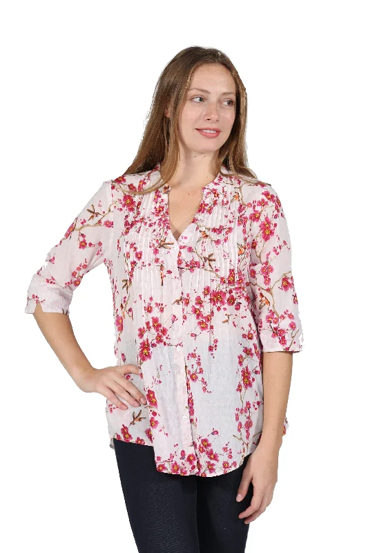 Hot Deals Pleat Front Fern Print Cotton Top