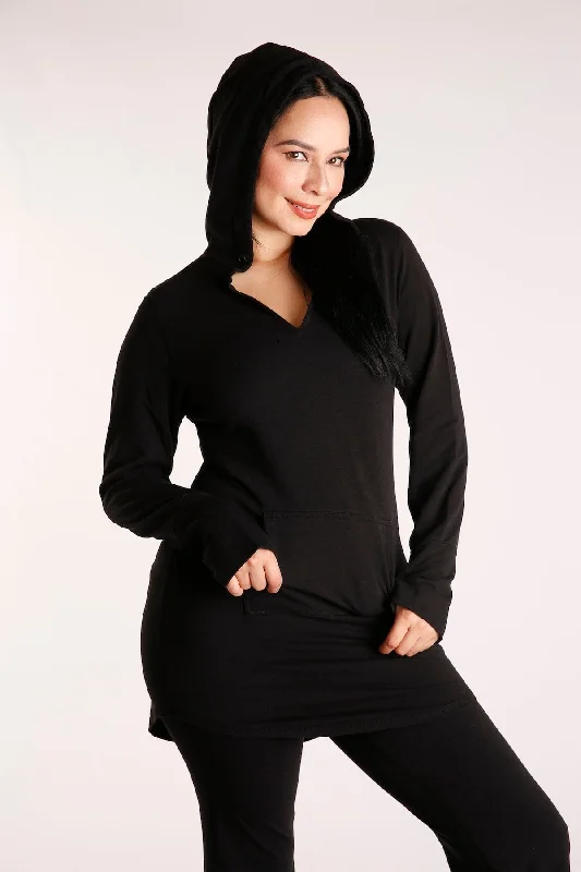 Women's Luxury Apparel Cleo Tunic Hoodie - Black