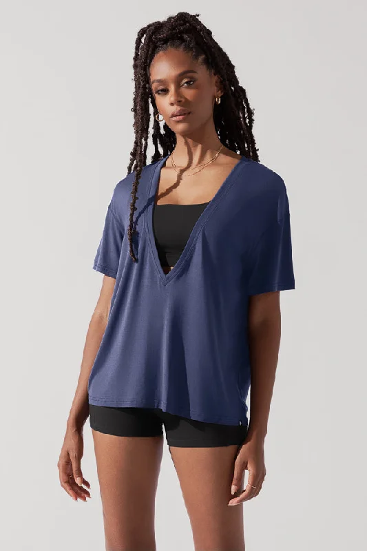 Women's Plus-Size Attire Daring Deep V Tee - Dark Navy