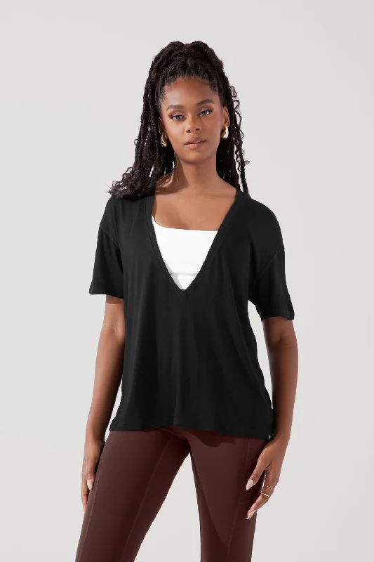 Affordable Women's Outfit Daring Deep V Tee - Black