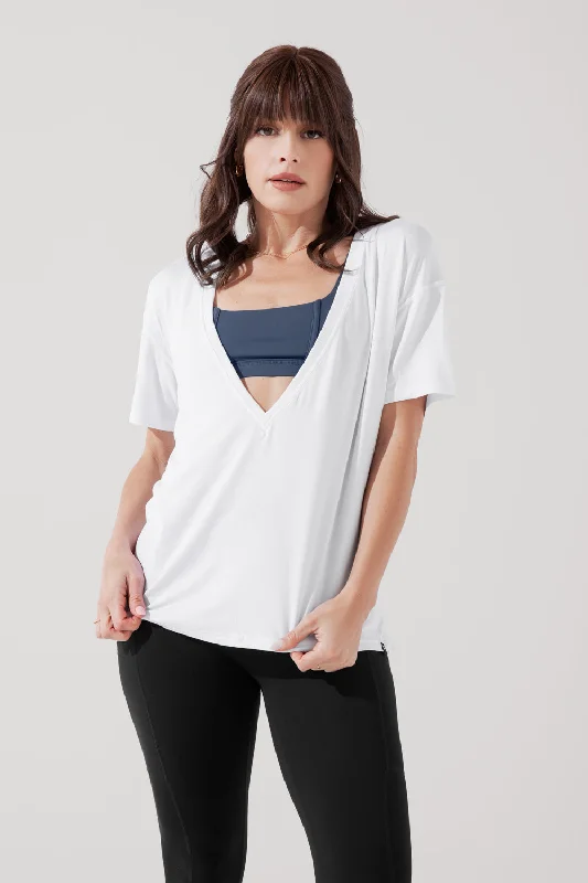 Women's Holiday Attire Daring Deep V Tee - White