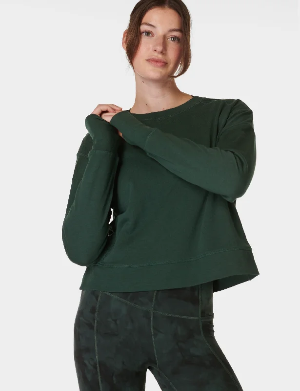 Women's Fashionable Attire For Work After Class Crop Sweatshirt - Trek Green