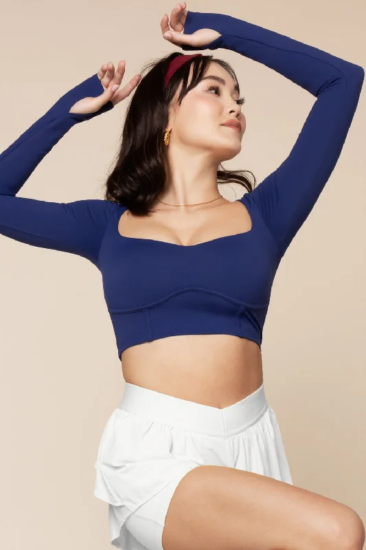 Women's Resort Attire Sweetheart Long Sleeve Crop Top - Sapphire