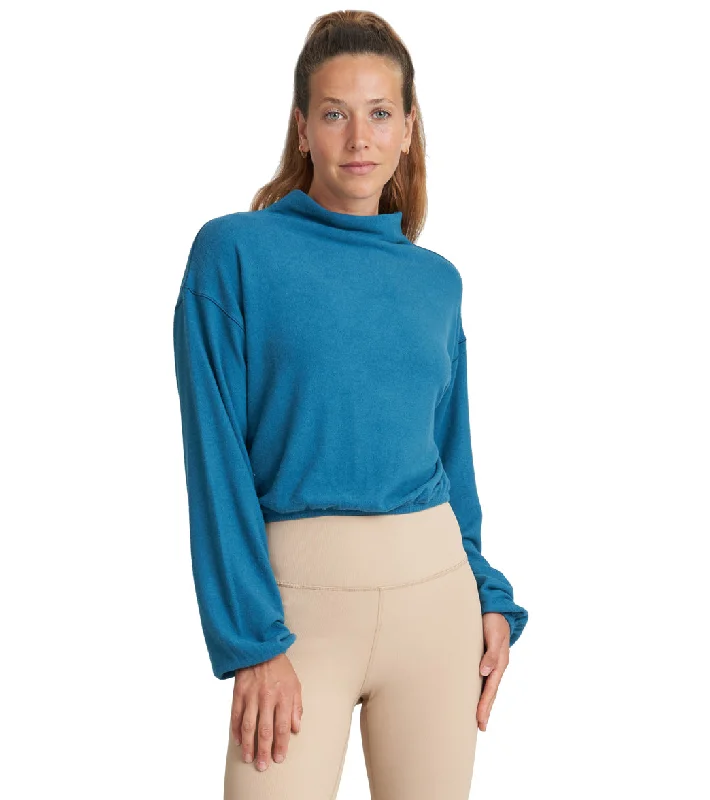 Women's Trendy Casual Clothes Thrive Societe Mock Neck Dolman Blue Coral