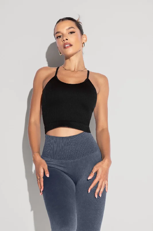 Women's Activewear Outfit What's the Scoop Seamless Crop Tank - Black